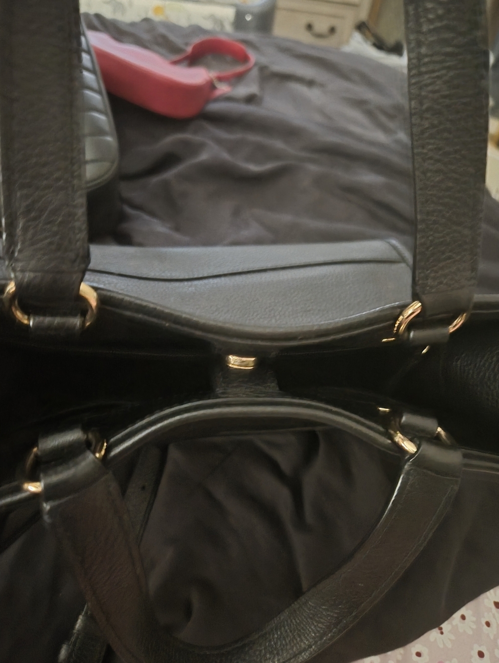 Black Leather Tote Handbag - Classic Men's Bag - Picture 6 of 8